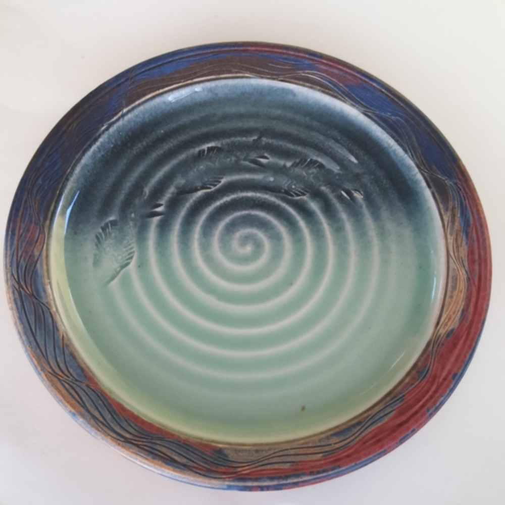 Ireland Artist Michael Kennedy  Ceramic Heather Colors Fish Plate Handmade